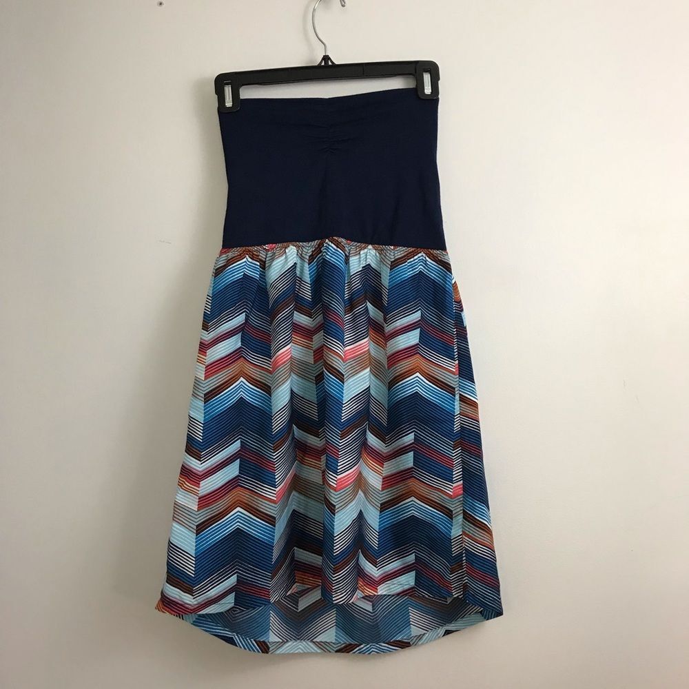 Vintage Y2K Roxy Swim Suit Cover Strapless Dress Sz M Navy Blue Geometric Print